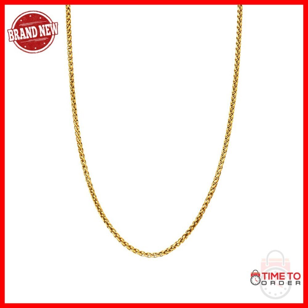 Men's 18K Gold Plated Stainless Steel Wheat Chain Necklace 21.5 Inch